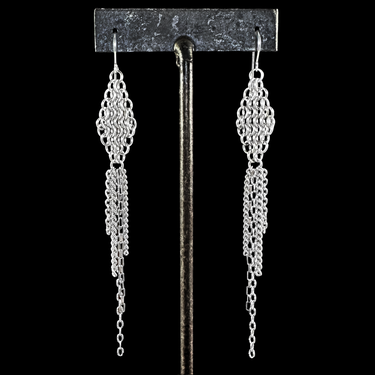 METAL Long Diamond and Tassel Earrings