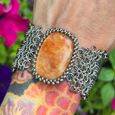 SUMMER GEMSTONE 2025 Rectangular Orange Calcite Cuff Bracelet
