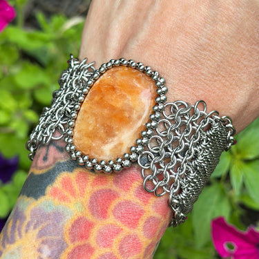 SUMMER GEMSTONE 2025 Rectangular Orange Calcite Cuff Bracelet
