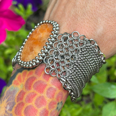 SUMMER GEMSTONE 2025 Rectangular Orange Calcite Cuff Bracelet