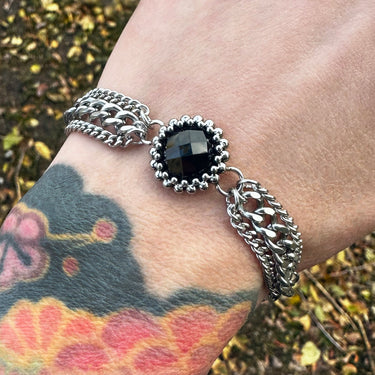 FALL GEMSTONE 2025 Small Round Rose-Cut Black Onyx Ribbon Bracelet