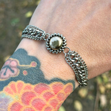 FALL GEMSTONE 2025 Small Round Pyrite Ribbon Bracelet