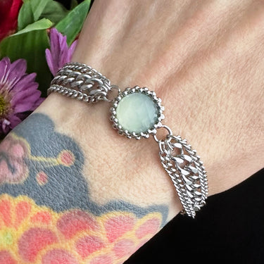 GEMSTONE Small Round Aqua Chalcedony Ribbon Bracelet