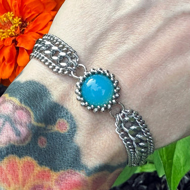 SUMMER GEMSTONE 2025 Small Round Blue Chalcedony Ribbon Bracelet
