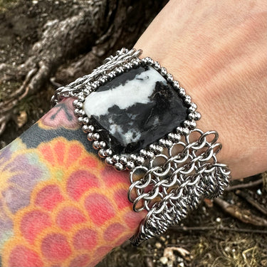 GEMSTONE Square Zebra Jasper Cuff Bracelet