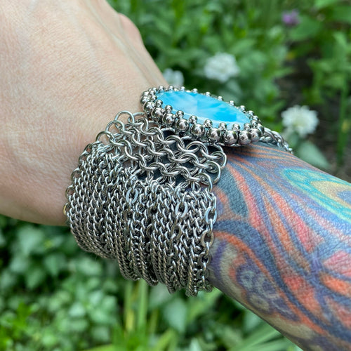 GEMSTONE Oval Larimar Cuff Bracelet