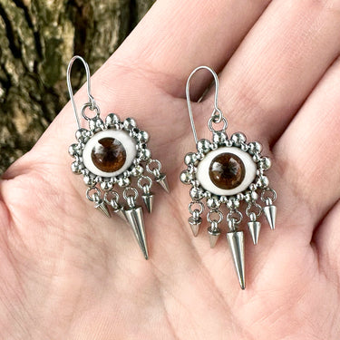 FALL GEMSTONE 2025 Small Brown Glass Eye Earrings With Drops