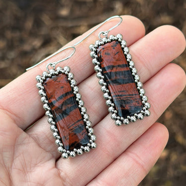 FALL GEMSTONE 2025 Mahogany Jasper Rectangle Earrings