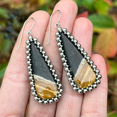 GEMSTONE Petrified Palm Root Teardrop Earrings