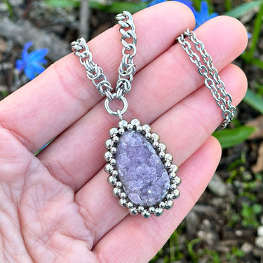 GEMSTONE Ovoid Amethyst Druzy Pendant