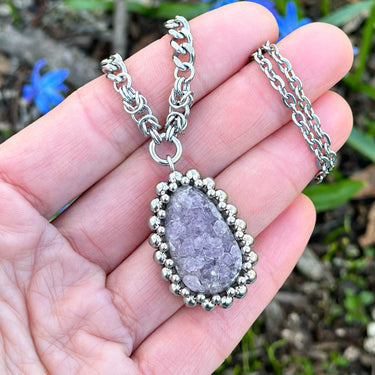 GEMSTONE Ovoid Amethyst Druzy Pendant