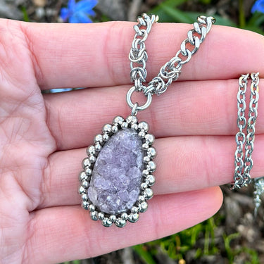 GEMSTONE Ovoid Amethyst Druzy Pendant