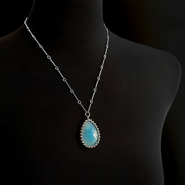 SUMMER GEMSTONE 2025 Rose-Cut Blue Chalcedony Teardrop Pendant