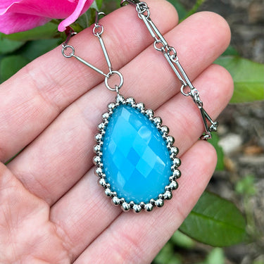 SUMMER GEMSTONE 2025 Rose-Cut Blue Chalcedony Teardrop Pendant