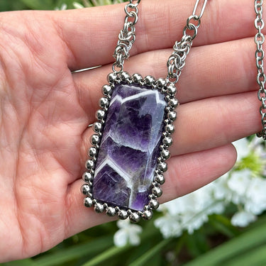 SUMMER GEMSTONE 2025 Rectangular Chevron Amethyst Pendant