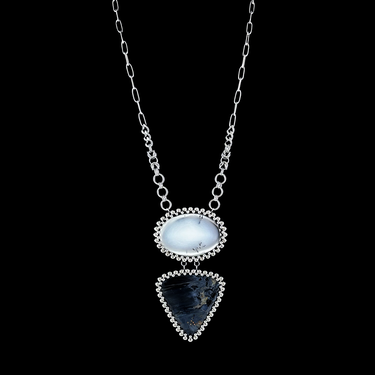 GEMSTONE Dendritic Opal and Pietersite Double-Stone Pendant
