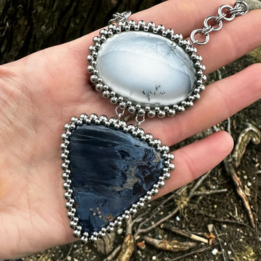 GEMSTONE Dendritic Opal and Pietersite Double-Stone Pendant