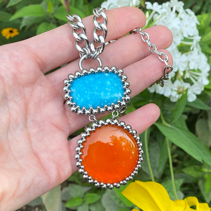 2023 SUMMER GEMSTONE Hemimorphite & Carnelian Double Stone Pendant