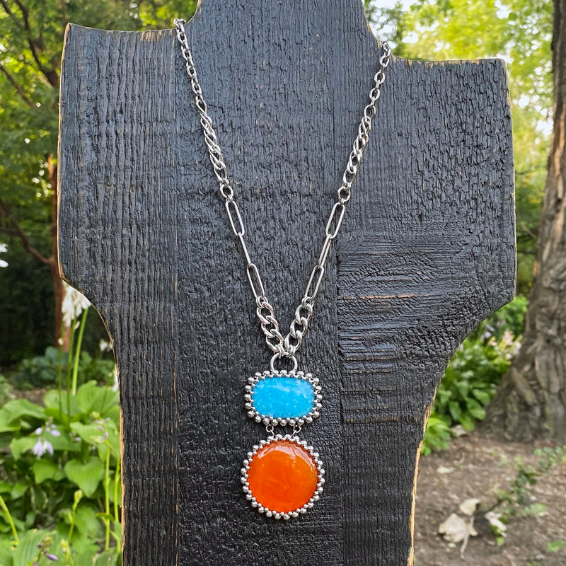 2023 SUMMER GEMSTONE Hemimorphite & Carnelian Double Stone Pendant