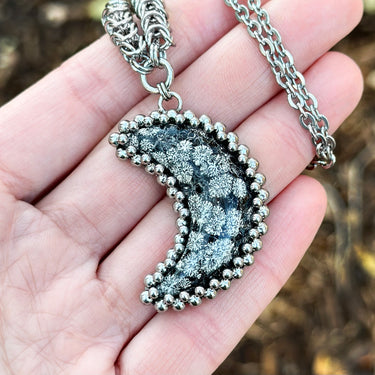 FALL GEMSTONE 2025 Firecracker Obsidian Crescent Moon Pendant
