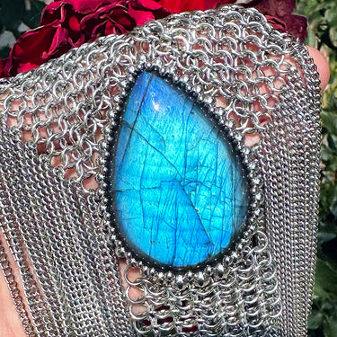 SUMMER GEMSTONE 2025 Labradorite Teardrop Statement Fringe Necklace
