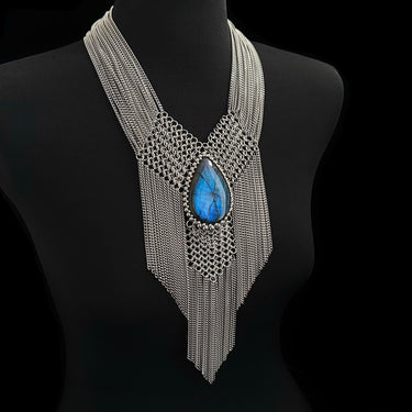 SUMMER GEMSTONE 2025 Labradorite Teardrop Statement Fringe Necklace