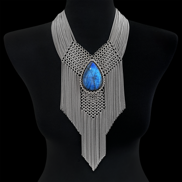 SUMMER GEMSTONE 2025 Labradorite Teardrop Statement Fringe Necklace
