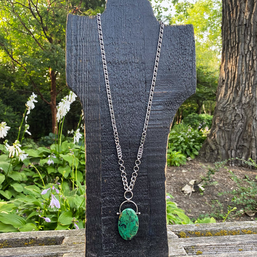 2023 SUMMER GEMSTONE Long Oval Parrot Wing Chrysocolla Necklace