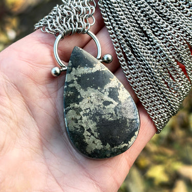 FALL GEMSTONE 2025 Pyrite in Magnetite Teardrop Necklace