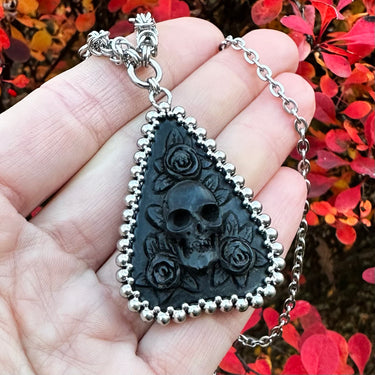 GEMSTONE 2023 Carved Horn Skull & Roses Planchette Pendant