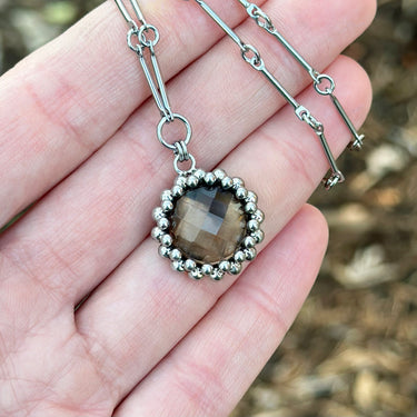 FALL GEMSTONE 2025 Small Round Rose-Cut Smoky Quartz Pendant