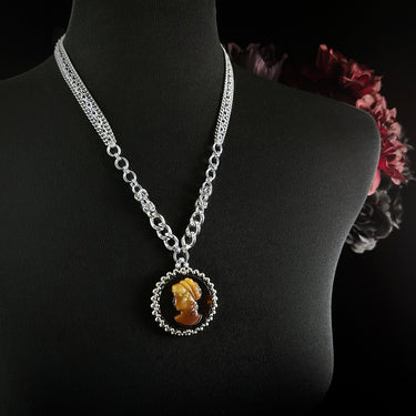 FALL GEMSTONE 2025 Vintage 50's Amber Brown Glass Cameo Pendant
