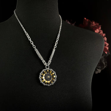 FALL GEMSTONE 2025 Vintage 20's Black & Gold Glass Flower Button Pendant