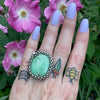GEMSTONE Rectangular Turquoise Ring With Flower: Size 7.75