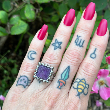 SUMMER GEMSTONE 2025 Small Amethyst Pyramid Ring: Size 7