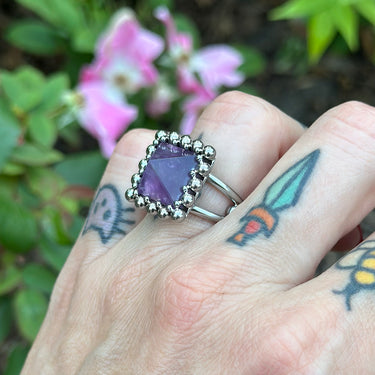 SUMMER GEMSTONE 2025 Small Amethyst Pyramid Ring: Size 7