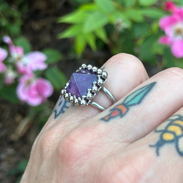 SUMMER GEMSTONE 2025 Small Amethyst Pyramid Ring: Size 7
