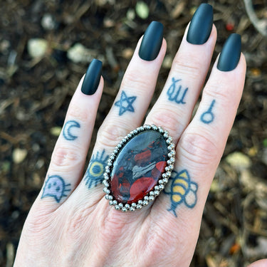 FALL GEMSTONE 2025 Large Oval Bloodstone Ring: Size 9.5