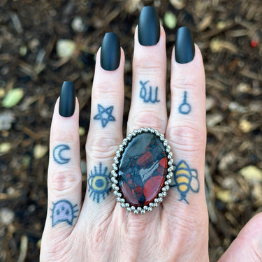 FALL GEMSTONE 2025 Large Oval Bloodstone Ring: Size 9.5