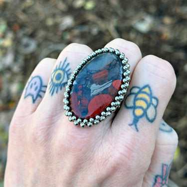 FALL GEMSTONE 2025 Large Oval Bloodstone Ring: Size 9.5