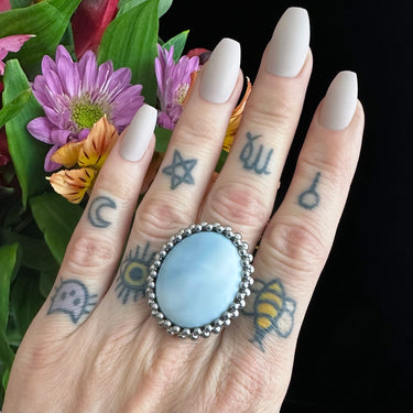 GEMSTONE Oval Owyhee Blue Opal Ring: Size 10.5