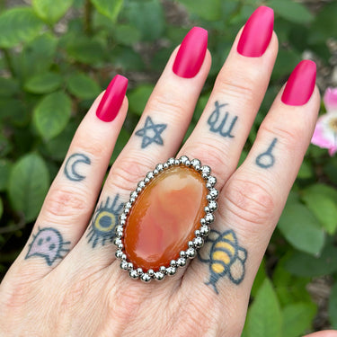 SUMMER GEMSTONE 2025 Large Oval Carnelian Ring: Size 9.5