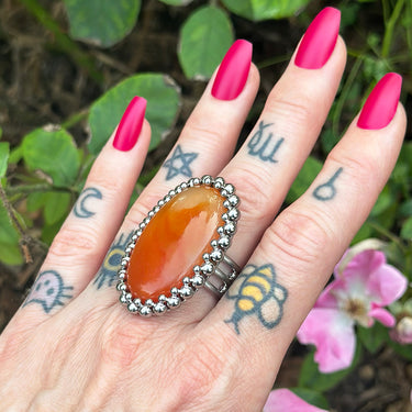 SUMMER GEMSTONE 2025 Large Oval Carnelian Ring: Size 9.5