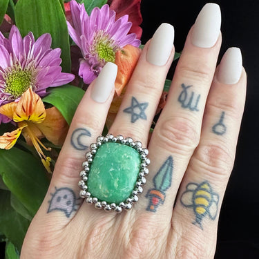 GEMSTONE Rectangular Chrysoprase Ring: Size 7.5