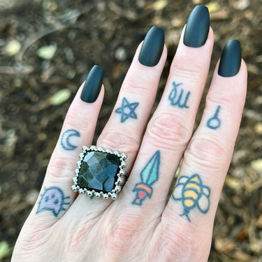 FALL GEMSTONE 2025 Square Rose-Cut Gold Sheen Obsidian Ring: Size 7.5