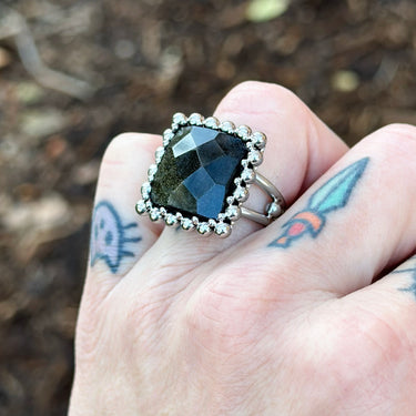 FALL GEMSTONE 2025 Square Rose-Cut Gold Sheen Obsidian Ring: Size 7.5