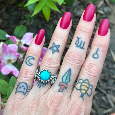 SUMMER GEMSTONE 2025 Small Round Amazonite Maille Band Ring: Choose Size