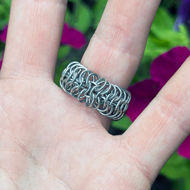 SUMMER GEMSTONE 2025 Small Round Jade Maille Band Ring: Choose Size