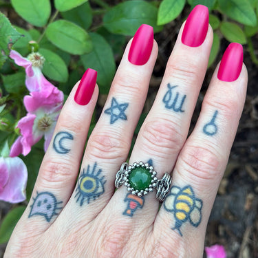 SUMMER GEMSTONE 2025 Small Round Jade Maille Band Ring: Choose Size