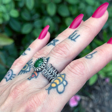 SUMMER GEMSTONE 2025 Small Round Jade Maille Band Ring: Choose Size